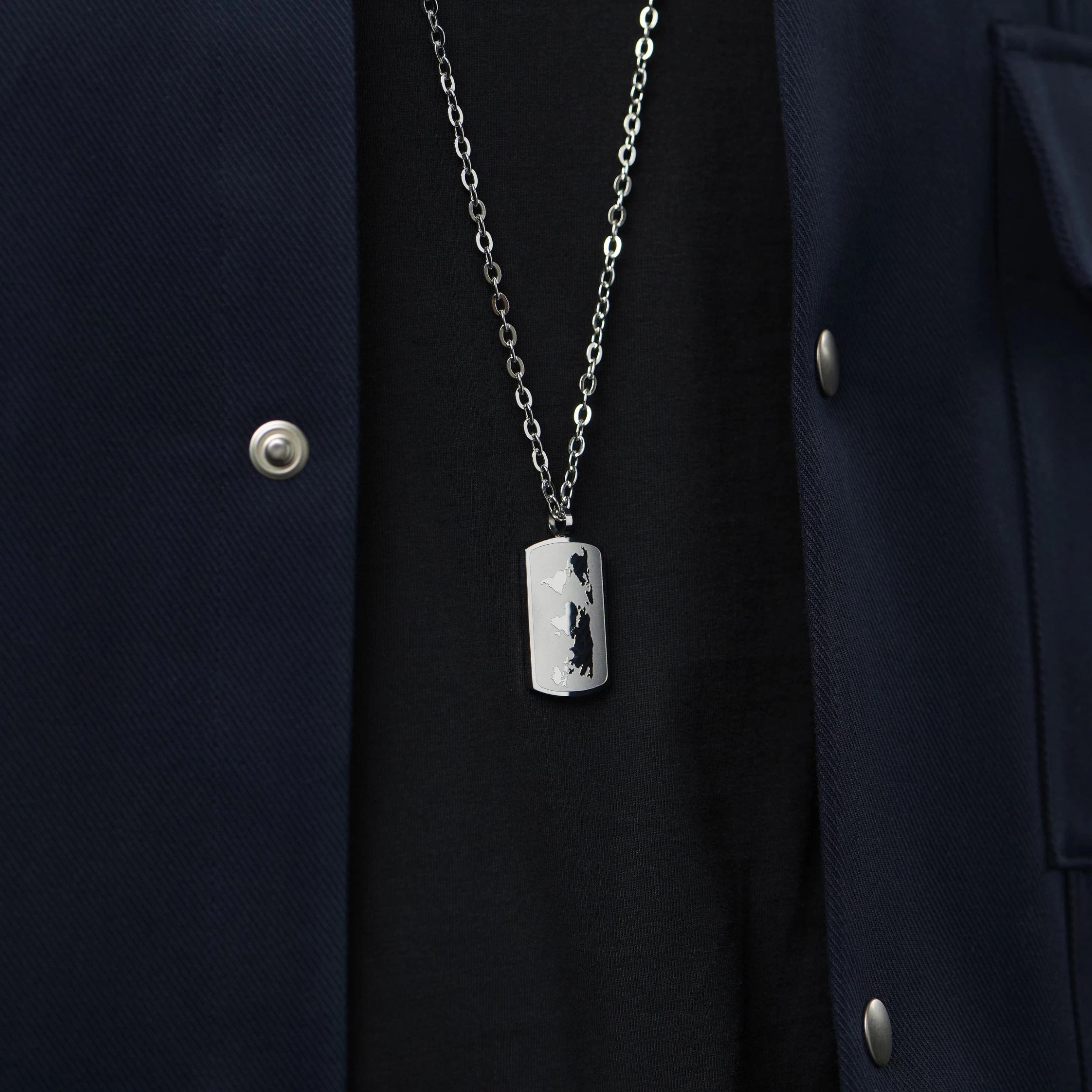 Silver-Tone Stainless Steel World Map Cable Chain Necklace - Image 4