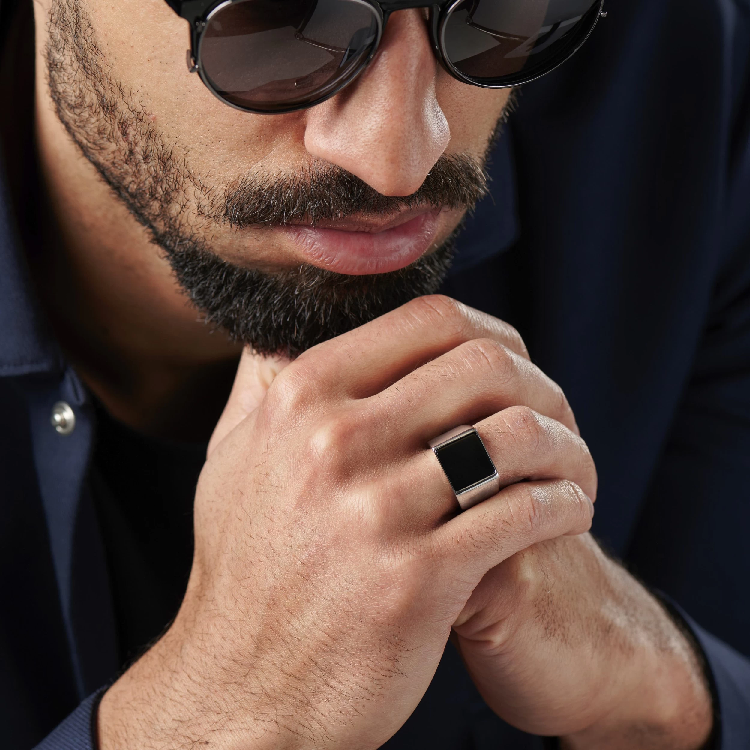 Tarpa | Silver-Tone Stainless Steel With Square Black Onyx Signet Ring - Image 3