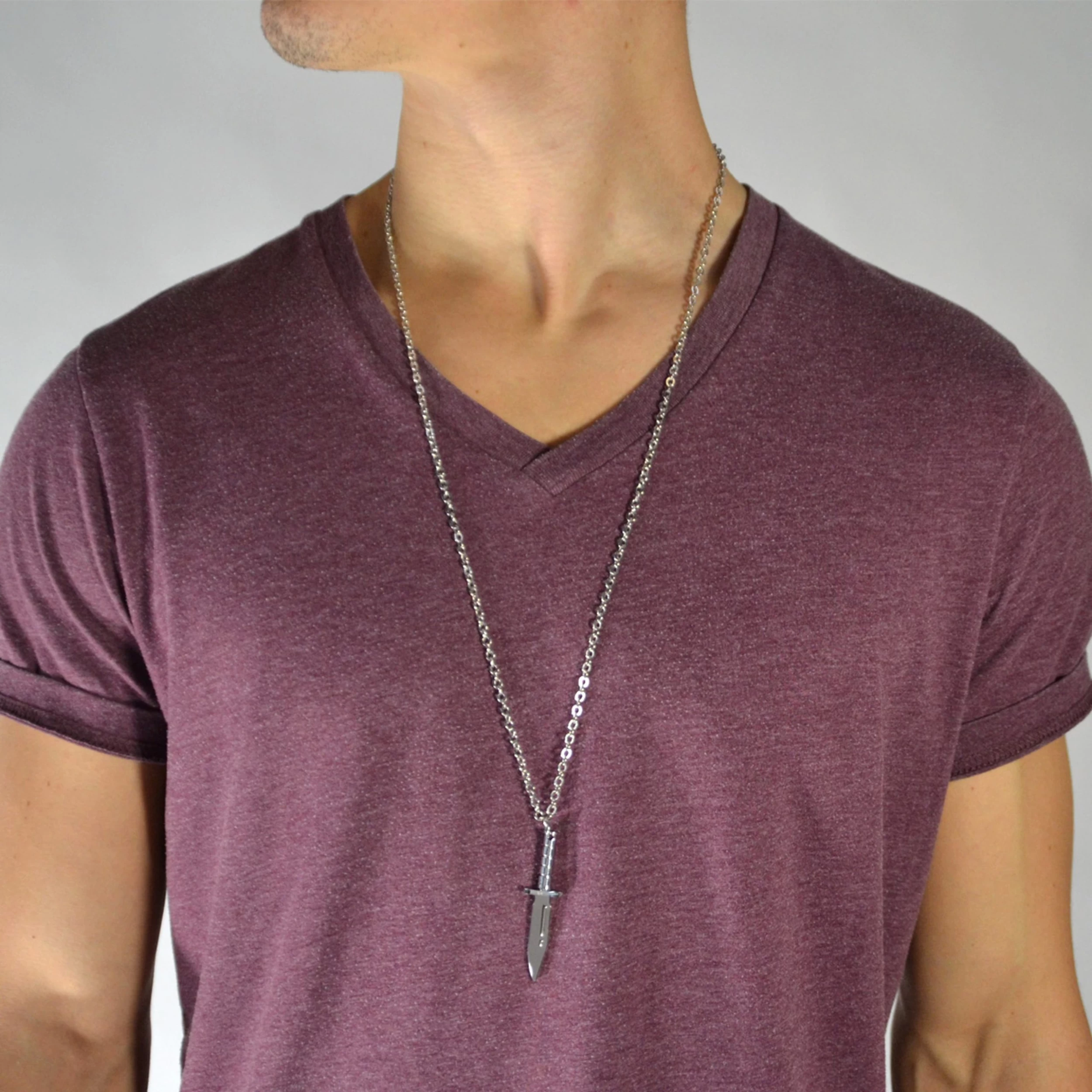 Silver-Tone Stainless Steel Knife Cable Chain Necklace - Image 3