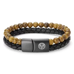 Icon | Wood Grain Jasper & Black Leather Cord Bracelet