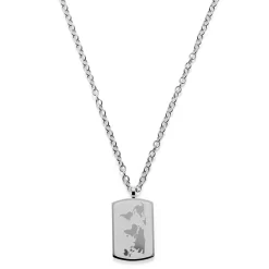 Silver-Tone Stainless Steel World Map Cable Chain Necklace