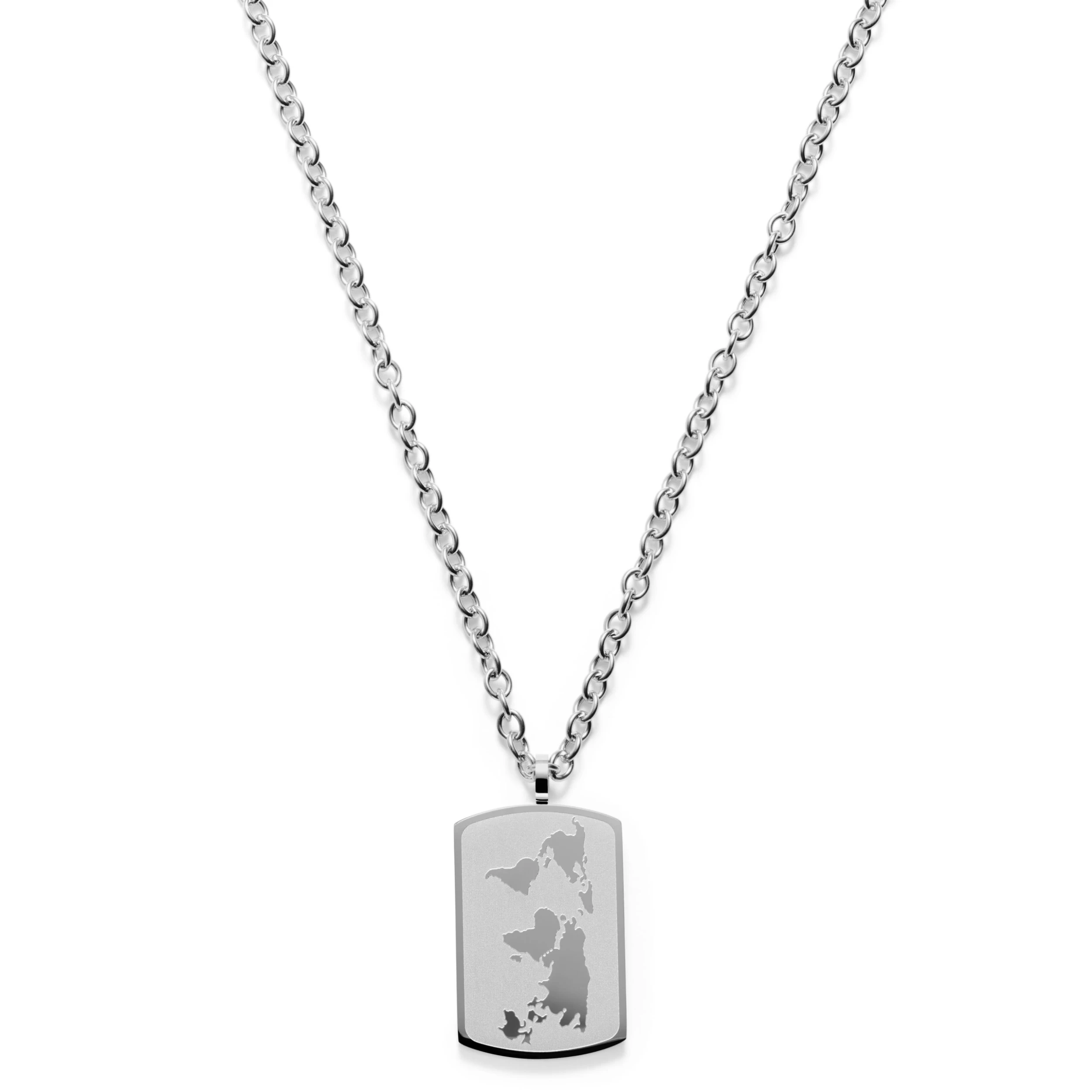 Silver-Tone Stainless Steel World Map Cable Chain Necklace