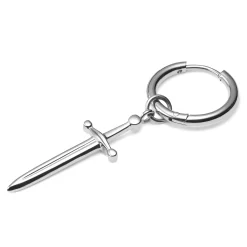 Silver-tone Titanium Drop Hoop Earring With Sword Charm