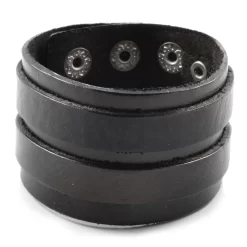 Classic Black Leather Cuff Bracelet