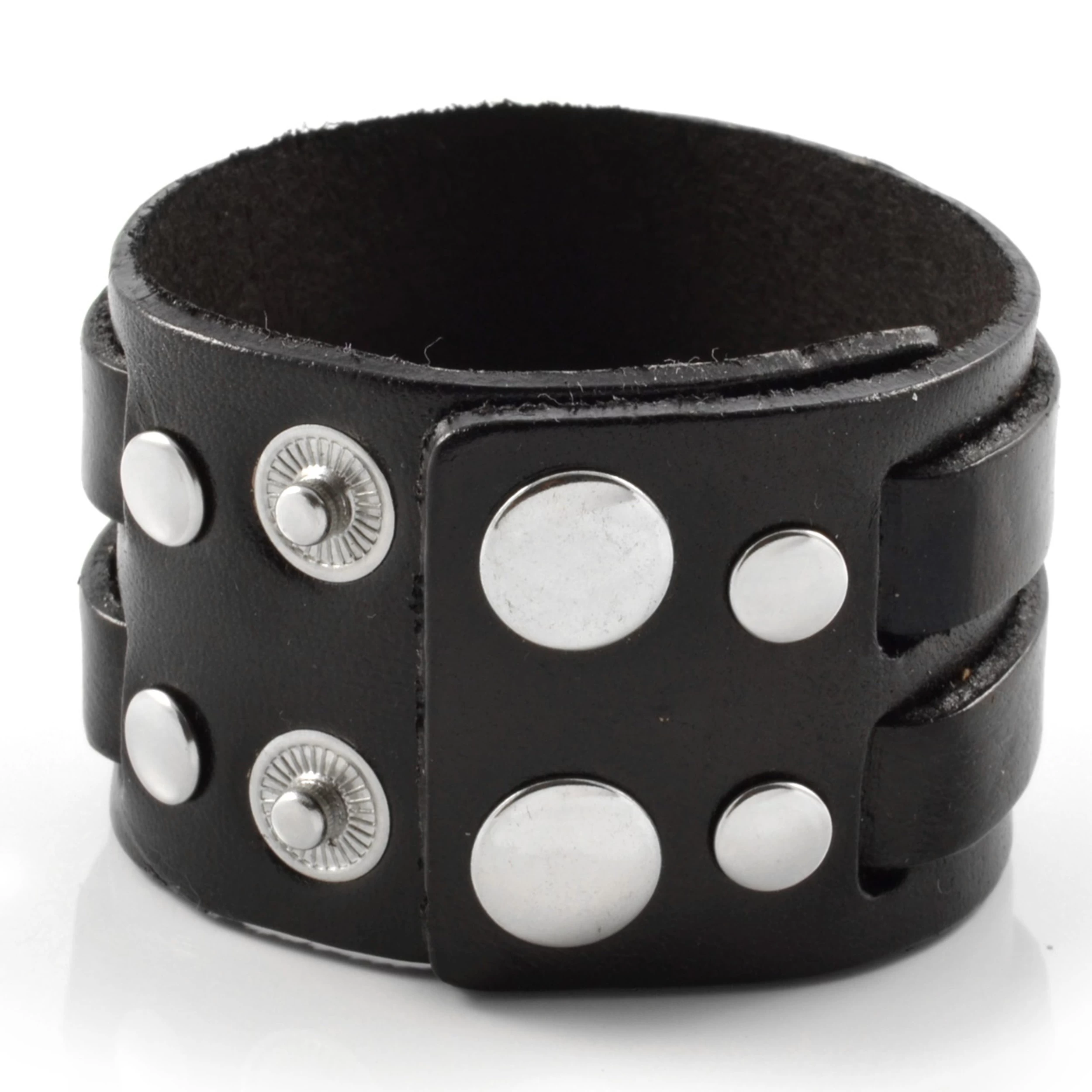 Classic Black Leather Cuff Bracelet - Image 2